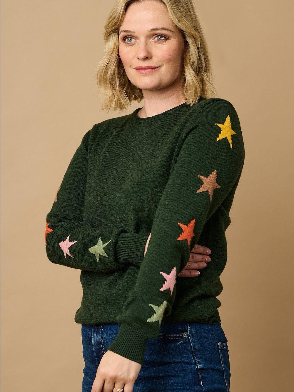Sugarhill Brighton Forest Green Stacey Star Crewneck Sweater